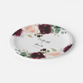 Assiettes En Carton Floral rose Bourgogne (Angle)