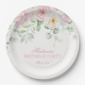 Assiettes En Carton Floral rose Hydrangea Botanique Fleurit Anniversai (Devant)