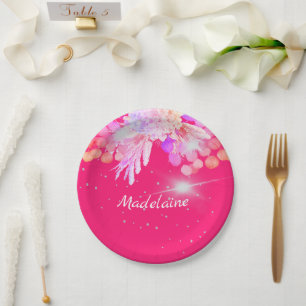 Assiettes En Carton Floral rose moderne Silver personnel