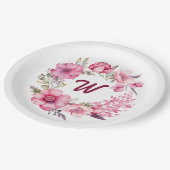 Assiettes En Carton Floral rose Monogramme initial (Angle)