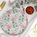 Assiettes En Carton Floral Rose Roses Élégante Tea Party<br><div class="desc">Plaques en papier floral recouvertes de jolies roses roses roses. Aquarelle design - parfait pour une fête de jardin, des fêtes de thé, des baby showers, des douches nuptiales et des fêtes d'anniversaire. Pour coordonner les invitations, la papeterie, les jeux et la décoration de jour de l'événement, veuillez consulter ma...</div>