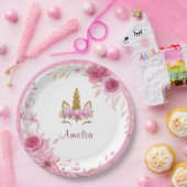 Assiettes En Carton Floral rose| Unicorne fête d'anniversaire (Fête)