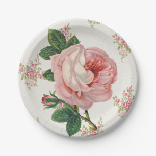 Assiettes En Carton Floral rose vintage