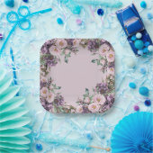 Assiettes En Carton Floral Rose violet (Fête)