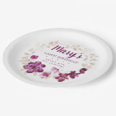 Assiettes En Carton Floral rose violet rustique 100e anniversaire (Angle)