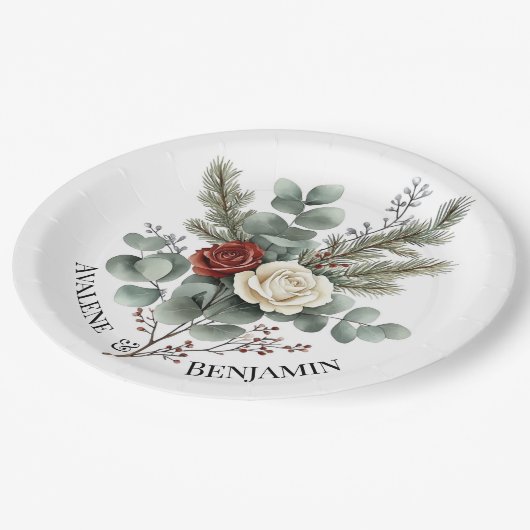 Assiettes En Carton Floral Rouge Blanc Noël Rose Mariage (Angle)