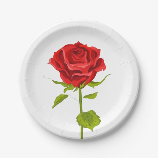 Assiettes En Carton Floral Rouge Rose Flower Love - Mariage (Devant)