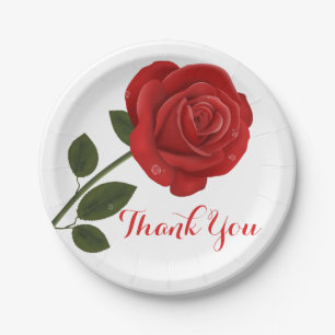 Assiettes En Carton Floral Rouge Rose Merci - Fête de mariage