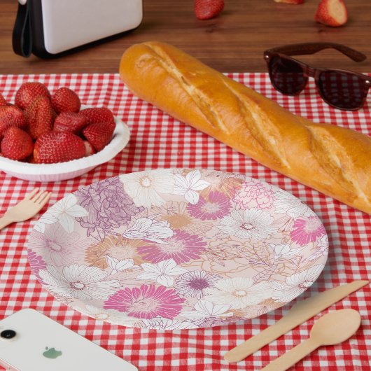 Assiettes En Carton Floral sans joint (Pique-nique)