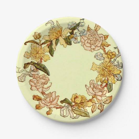 Assiettes En Carton Floral Spring Fleur de couronne rose Fleurs Art (Devant)