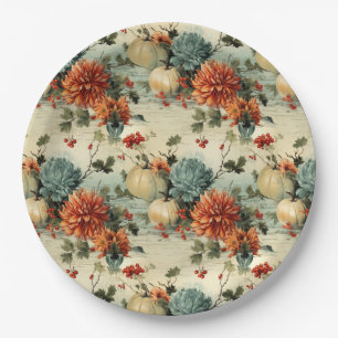 Assiettes En Carton Floral Thanksgiving Motif Vintage (1)