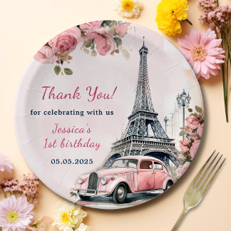 Assiettes En Carton Floral Tour Eiffel Paris 1er anniversaire