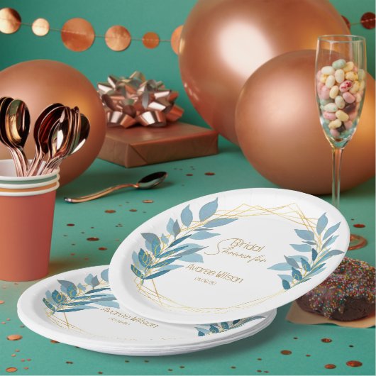 Assiettes En Carton Floral Turquoise bleu et or (Multi)