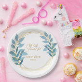 Assiettes En Carton Floral Turquoise bleu et or (Fête)