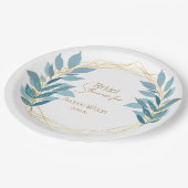 Assiettes En Carton Floral Turquoise bleu et or (Angle)