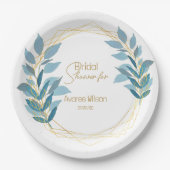 Assiettes En Carton Floral Turquoise bleu et or (Devant)