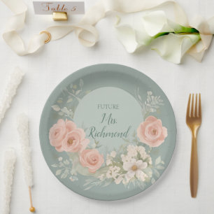 Assiettes En Carton Floral vert et rose pâle