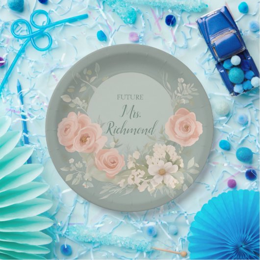 Assiettes En Carton Floral vert et rose pâle (Fête)