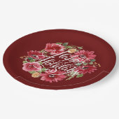 Assiettes En Carton Floral Wreath Joyeuses Vacances Rouge (Angle)