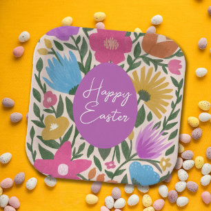 Assiettes En Carton Florales colorées audacieuses Élégantes Pâques   O