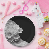 Assiettes En Carton Florales modernes Mariage noir et blanc (Fête)