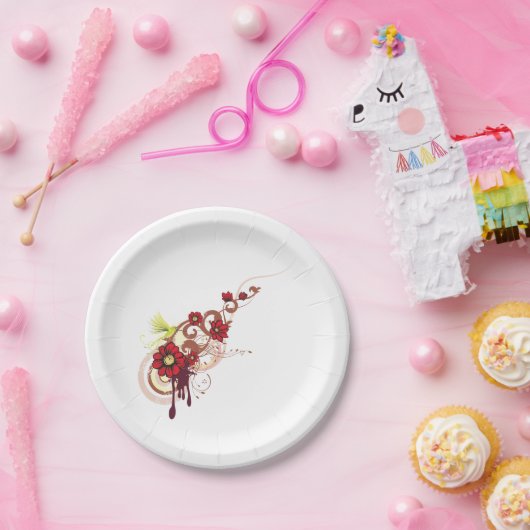 Assiettes En Carton Flore avec fleurs rouges et colibri (Fête)