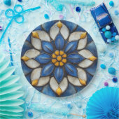 Assiettes En Carton Flore Azulejo bleu blanc et jaune (Fête)