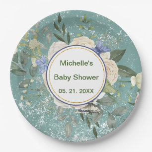 Assiettes En Carton Flore blanche gris vert personnalisée