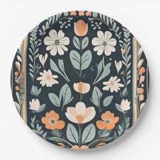Assiettes En Carton Flore bleu foncé Folk