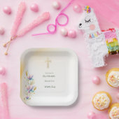 Assiettes En Carton Flore blush & Lilac, Plaques Baptême croix or (Fête)