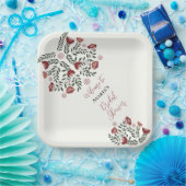 Assiettes En Carton Flore d'art populaire de Noël rouge (Fête)