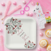 Assiettes En Carton Flore d'art populaire de Noël rouge (Fête)