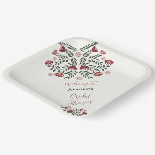 Assiettes En Carton Flore d'art populaire de Noël rouge (Angulaire)