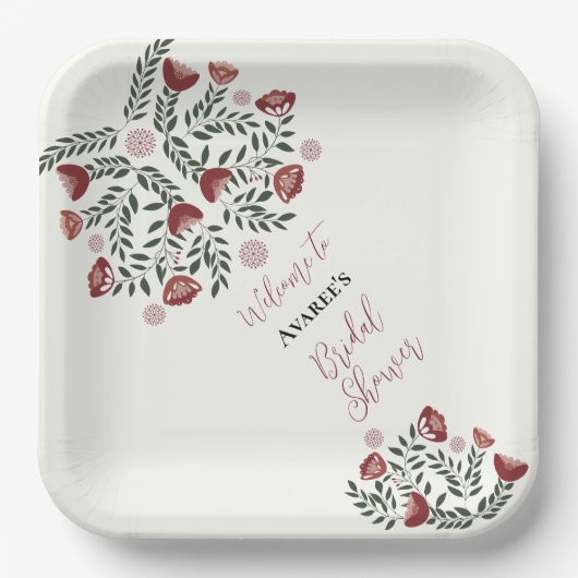 Assiettes En Carton Flore d'art populaire de Noël rouge (Recto)