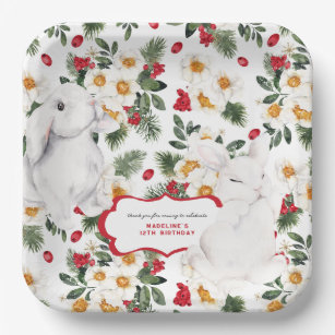 Assiettes En Carton Flore de lapin d'hiver   Anniversaire