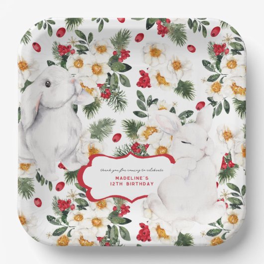 Assiettes En Carton Flore de lapin d'hiver | Anniversaire (Recto)