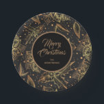 Assiettes En Carton Flore de Noël noir et or<br><div class="desc">poinsettias d'or,  feuilles saints et baies sur un arrière - plan noir,  ces plaques en papier présentent votre salutation et votre nom dans des lettres d'or chic. Disponible en 2 tailles . CORRESPONDANCE d'objets dans notre collection.</div>