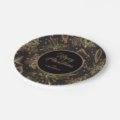 Assiettes En Carton Flore de Noël noir et or (Angle)