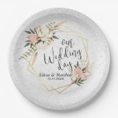 Assiettes En Carton Flore de Parties scintillant blanche et d'aquarell (Devant)