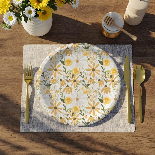 Assiettes En Carton Flore de printemps Fleur sauvage d'aquarelle