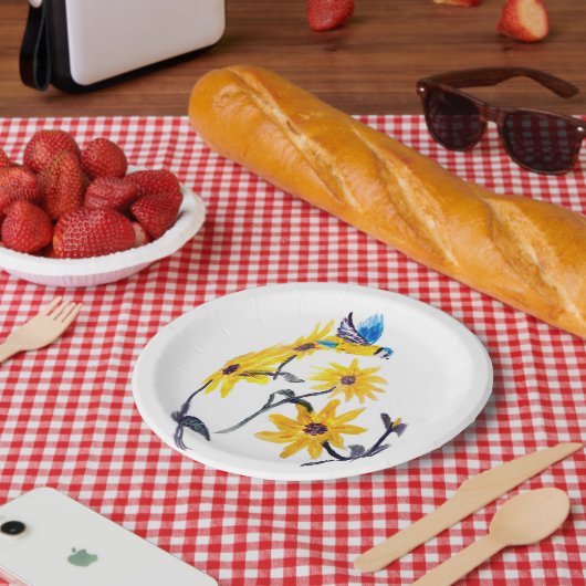 Assiettes En Carton Flore de tournesol Bluetit été (Pique-nique)