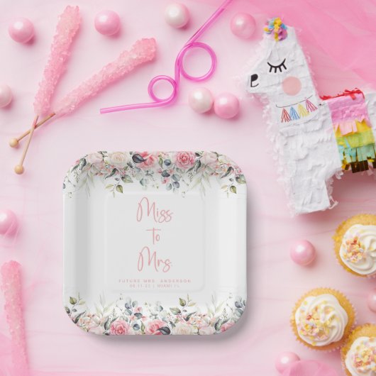 Assiettes En Carton Flore floue | Aquarelle Plaque de papier nuptiale (Fête)