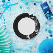 Assiettes En Carton Flore gris sur noir (Fête)