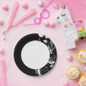 Assiettes En Carton Flore gris sur noir (Fête)