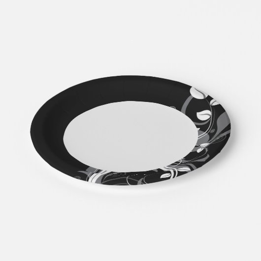 Assiettes En Carton Flore gris sur noir (Angle)