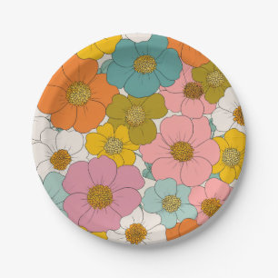 Assiettes En Carton Flore hippie rétro