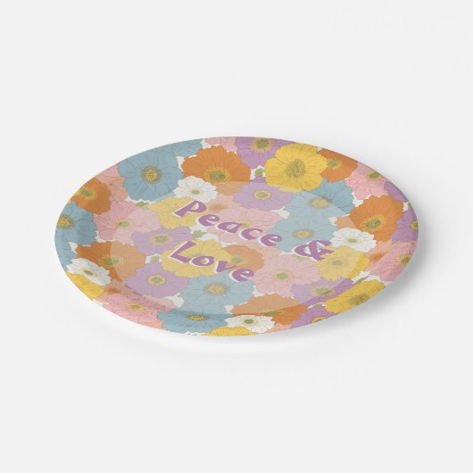 Assiettes En Carton Flore hippie rétro (Angle)