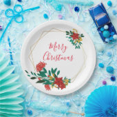 Assiettes En Carton Flore moderne rouge vert et or Noël (Fête)