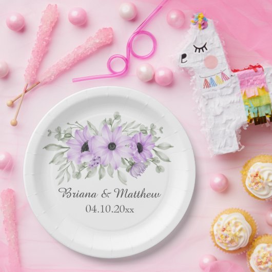 Assiettes En Carton Flore pourpre Simple Élégant (Fête)