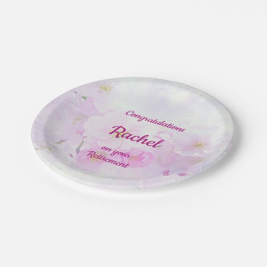 Assiettes En Carton Flore rose Design personnalisé Retraite (Angle)